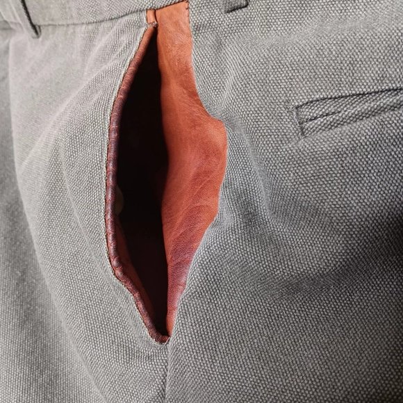 Vintage Orvis 34x29.5 Canvas Pants Leather Trim Sporting USA Made Green Hunting - Picture 12 of 16